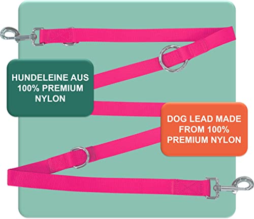 DEY - Premium Hundeleine Nylon 2m | 3fach Verstellbar | für Kleine, Mittelgroße u. Große Hunde | viele Farben |Doppelleine Hund Katze Welpe | Schleppleine |Führ-Leine | Welpenleine | Pink Rosa, S