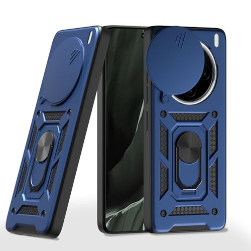 Image of Pikkme Back Cover for Vivo X200 5G | D10 Tough Armor | 360 Protection Case | Sliding Camera Shield Cover & Ring Holder Stand Bumper Case (Blue)