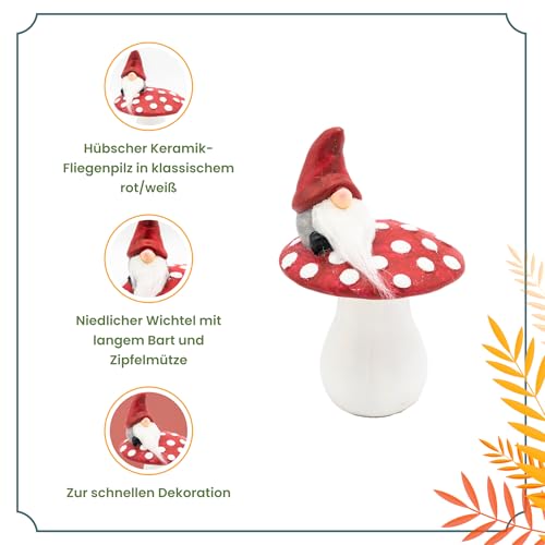 HEITMANN DECO Toadstool with Gnome - Ceramic Figure in White/Red, Approx. 18 cm - Fairytale Autumn Decoration for Window Table & Shelf - Image 3