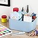 Multiuse Caddy Organizer with Handle, Portable Divided Plastic Tote Bin - Art Craft, Stationary Pen Marker Crayons, Makeup Hair Supplies Storage - Bathroom, Classroom, Dorm, Office, Desk Holder - Blue