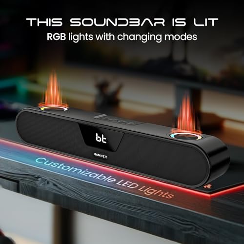 Image of HAMMER Beatbox Bluetooth Soundbar 24W Output, RGB Lights, AUX, USB, TF Card & TWS Connectivity, Upto 8Hr Playtime, 52mm Drivers, Easy to Carry, BT Speaker for TV, Mobile, PC, Laptops, Tablets (Black)