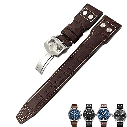 Bracelet montre IWC Pilot en cuir véritable marron haut de gamme de 22mm