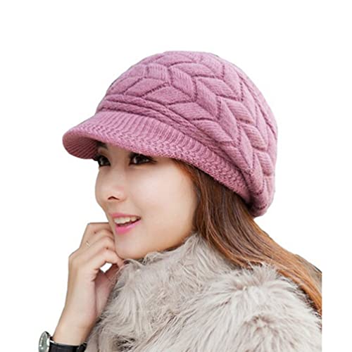 VALICLUD Chapéu feminino de inverno quente tricotado lã esqui para neve com viseira (roxo)