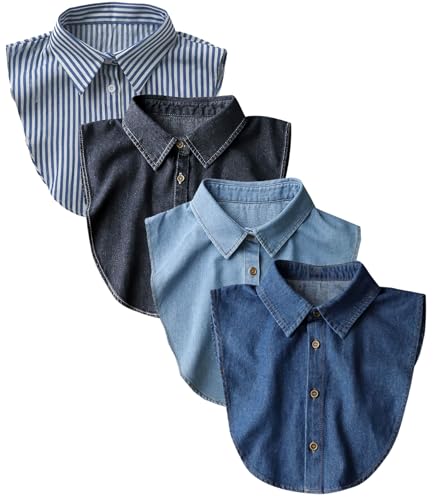 NIDMIDO 4 Packs Cotton Fake Collar Detachable Dickey Collar Blouse Half Shirts Faux False Collar for Women & Men Favors