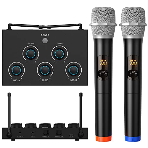 Rybozen Wireless Microphone Karaoke Mixer System, Dual UHF Cordless Mic