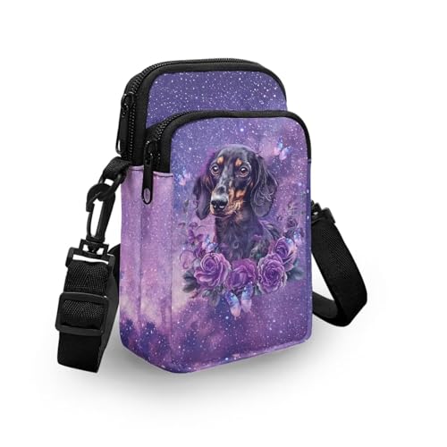 HUGS IDEA Small Messenger Purse Galaxy Dachshund Floral Shoulder Handbag Purse Mini Crossbody Bag with Adjustable Straps3