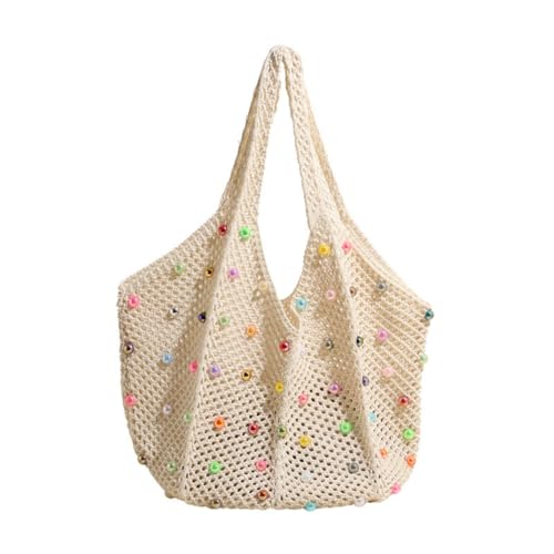 Bolso tote tejido bohemio con cuentas para mujer, estilo hippie, casual, para la playa miniatura 1