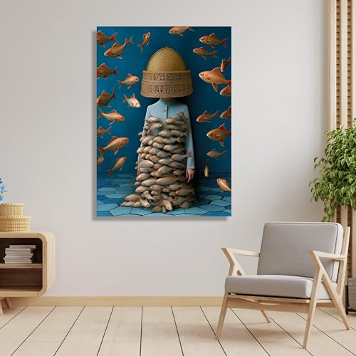 Affiche imprimée thème océan bleu et tableau sur toile poisson moderne