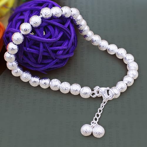 Image of Peora Sterling Silver Plated Frosted Bead Chain Bracelet for Women
