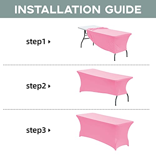 Image of CWK 6FT Waterproof Stretch Spandex Table Cover for Rectangular Tables - Elastic Fitted Tablecloth for Folding Tables,Wrinkle Resistant Table Cloth for Parties, Weddings, Banquets & Events (Pink)