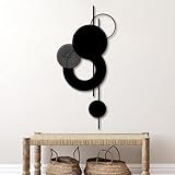 Circle Metal Wall Art, Metal Geometric Wall Art, Metal Minimalist Wall Decor, Vertical Wall Sculptures, Modern Abstract Wall Hanging for Living Room Bathroom Bedroom Office (Black, 41 x 20 in / 105 x 50cm )