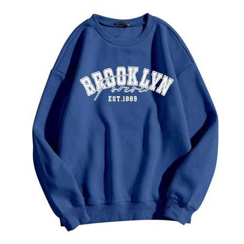 Sweatshirt femme bleu imprimé à manches longues tombantes L