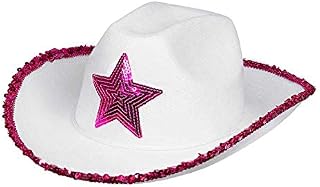 Boland 10203615 54376 Rodeo Star Adults, Cowboy Hat with Sequins, Cowgirl, Carnival, Halloween, Theme Party, Pink-White, Standard Size