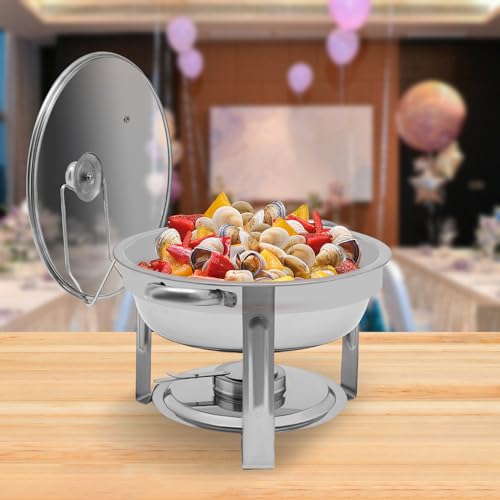 5QT Chafers und Buffetwärmer, Chafing Dish Buffet Set, runder Edelstahl-Speisenwärmer für Hotelbuffets, Catering, Empfänge Lebensmittelpfanne und Kraftstoffhalter – Bild 8