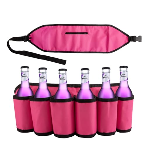 Adfuenom Biergürtel & Getränkegürtel, Verstellbarer Bierholster aus Oxford-Gewebe für freie Hände, Lustiger Bierhalter für JGA Frauen, Karneval, Festival Gadget & Camping, für 6 Dosen (Rosa)