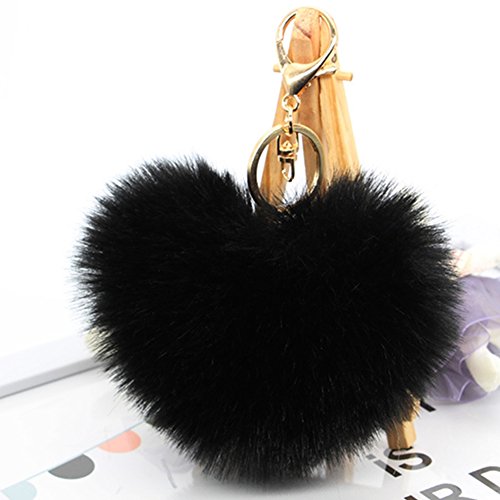 Interesting Suave Conejo de Piel con Forma de Pompom Ball Encanto Coche Llavero Bolso Colgante Llavero - Negro
