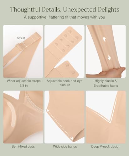 Popilush Wireless Bras Women Seamless No Underwire Push Up Bra Supportive Deep V Bralette Everyday Comfortable T-Shirt Bra3