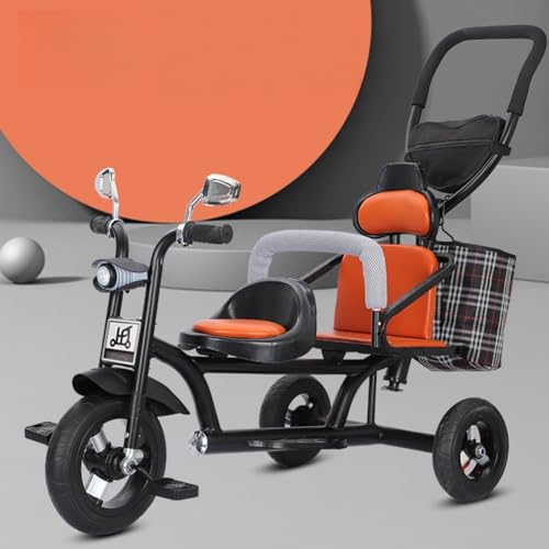 KOGB収納バスケット付きベビーサイズ自転車、高炭素鋼製、ソフトレザーシート、大型安全シート、ライトと音楽機能、取り外し可能な後部ハンドル、チタン製エアクッション衝撃吸収ホイール、強化デュアルブレーキ。 (ブラックフレーム,チタンエアホイール + リアガー