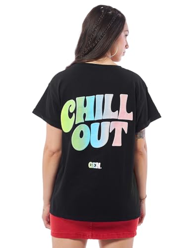 T-shirt col rond femme coton respirant noir imprimé pour éviter l'inconfort