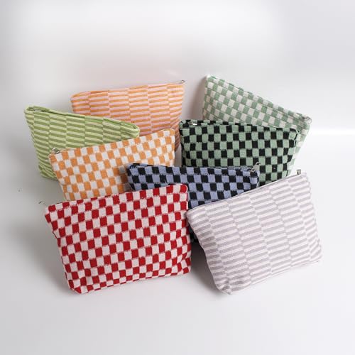 Dalulu Cosmetic Bag Cute Makeup Bag Y2k Accessories Aesthetic Make Up Bag Y2k Purse Checkered Makeup Bag Cosmetic Bag for Women (Purple white streak)