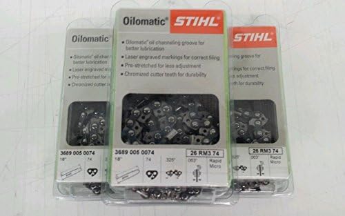 QTY 3 - Stihl Oilomatic Chain Saw Chain 26 RM3 74 18in 74link 325 .063 3689 005 0074