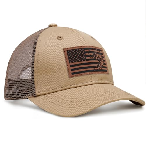 Image of Fishing Gifts for Men American Flag Trucker Hat Mens Fathers Day Christmas Birthday Gifts Fishing Hat for Dad