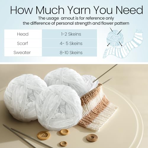Image of Xinnun 12 Skeins 1116 Yards Chenille Velvet Soft Thick Plush Yarn Bulk for Crocheting Knitting Blanket DIY Weaving Craft, 6mm, 3.5 Oz /Skein(White)