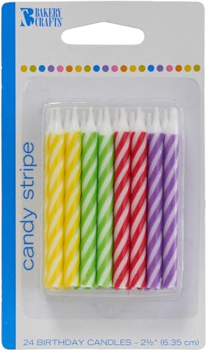 Bakery Crafts Candy Stripe Candles, 144 Candles, Bold Colorful Candles for Celebration Cakes, Birthday, Cupcakes, Multicolored, Extra Large Pack, 6 Packs of 24 Candles