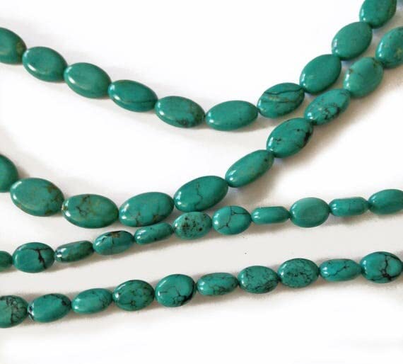 Perles turquoise smooth flattened ovals 8x12mm LKBEADS pour création bijoux DIY