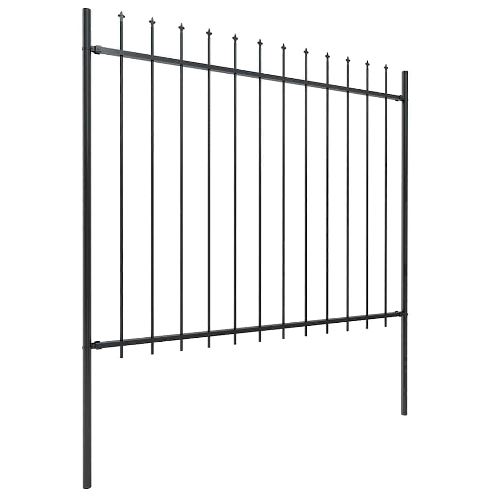 Garden Fence with Spear Top Steel 359x150 cm Black Decorative Outdoor Boundary Barrier for Yard Patio Driveway Security Heavy Duty Powder Coated 2 Panels 3 Posts 340x200 cm