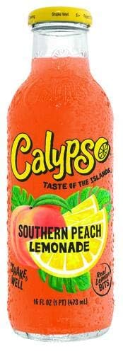 Calypso Lemonade, Southern Peach Lemonade, Made with Real Fruit, 16 Fl Oz Glass Bottles (Pack of 6)