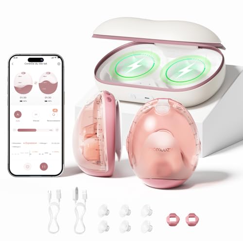 Momcozy Air 1 Tire-Lait Ultra-Fin, Tire-Lait Portable Mains Libres avec Étage de Chargement sans Fil & Contrôle par Application avec Mode Auto & Alerte de Remplissage, Dessus Transparent