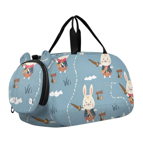 Duffle Bag Kids Gym Bag with Shoes Compartment & Wet Separation Overnight Travel Duffel Bag Pirates Rabbits for Girl Boy
