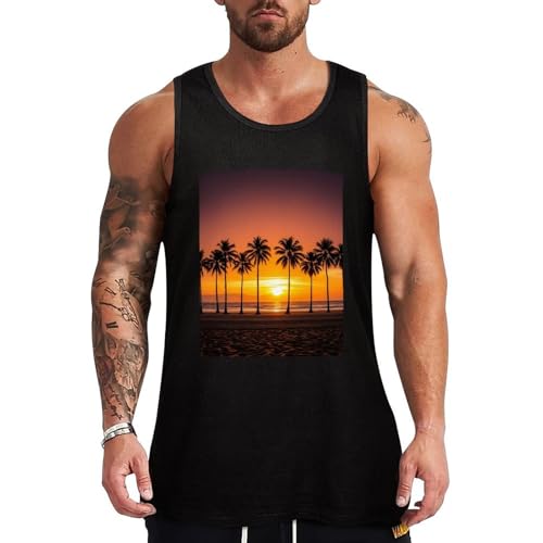 Débardeur d'été pour homme avec motif coucher de soleil tropical sans manches