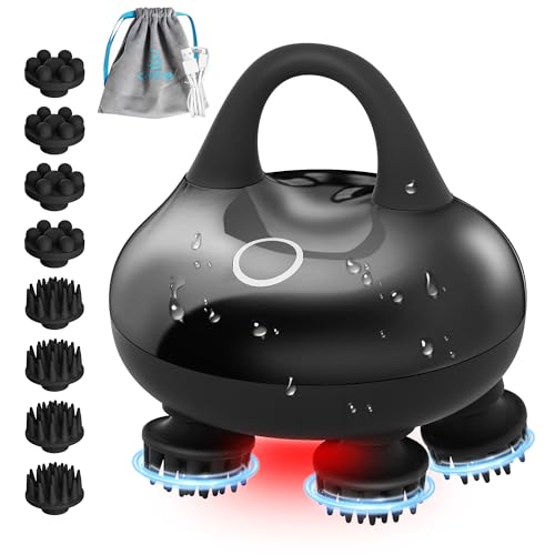 COMFIER Masajeador inalámbrico para el crecimiento del cabello con 3 modos de amasado, masajeador de cabeza impermeable con 8 garras para una limpieza profunda, rascador de cabeza, masajeador corporal