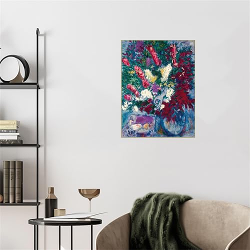 Tableau vase de fleurs impression sur toile avec cadre doré 30x40cm