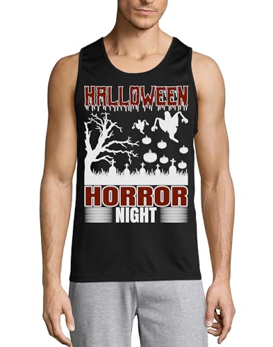 Débardeur Halloween homme coton noir l'esprit des citrouilles et fantômes de cimetière