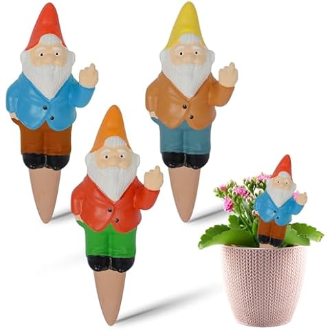 Glintoper 3 Pack Self Watering Spikes, Gnome Shape Self Watering Globe Stakes, Terracotta Automatic Plant Garden Vacation Waterer Device for Indoor Outdoor Pot Plants Cover