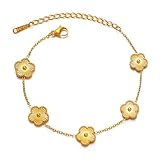 Clover Bracelet Set for Women-18K Gold Plated Lucky Flower Bracelets Stainless Steel Gold Flower Trendy Jewelry Gifts