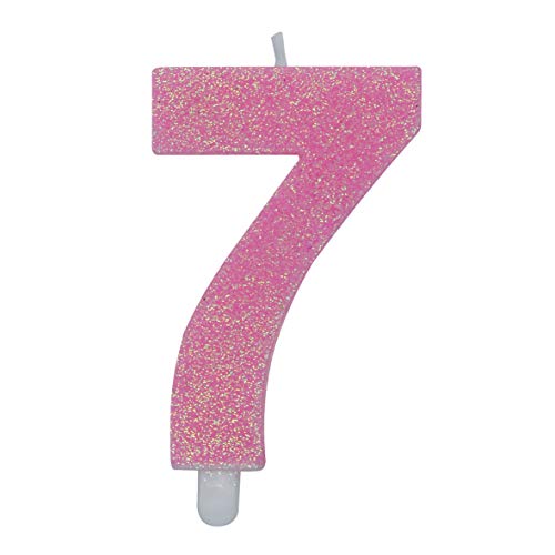 Candeline Numerali glitter vari colori h 15 cm (7, Fucsia)
