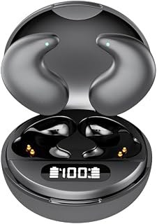 Wireless Invisible Sleep Headphones, Small Flat Fit Comfort Ware Sleeping Earbuds for Side Sleepers, Long Playtime LED Power Display Water Resistant Earphones for Sleeping Running Sports (Black)
