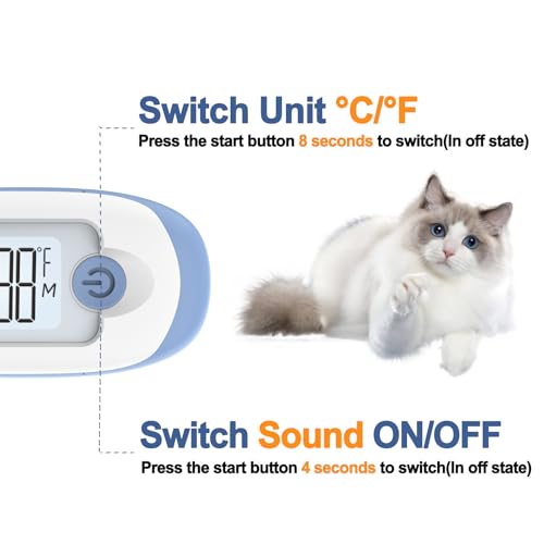 Image of Pet Thermometer, Friendly Short Probe,Comfort Flexible,10-Sec Reading, Rectal Thermometer for Dogs Cats,30 Probe Covers Include