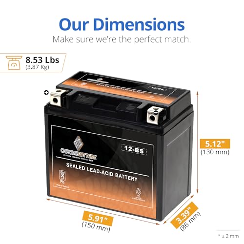 Image of CB CHROMEBATTERY YTX12-BS 12 V 180 CCA AGM - Maintenance-Free 12 Ah Battery for ATV, Motorcycle, Scooter, Jet Ski - T3 Nut & Bolt - Fits Honda CBR600, Yamaha V-Star 1100, Polaris Sportsman 400
