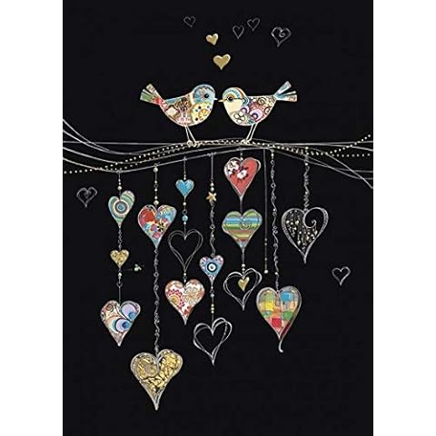 Artistic Greeting Card (BA1407) Blank/Birthday - Bird Hearts - Jewels Range - Embossed and Foil Finish Cover
