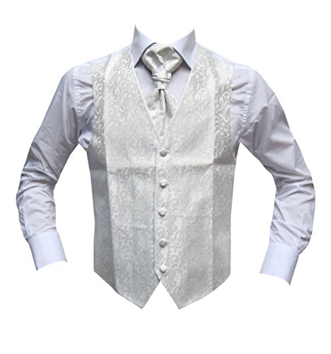 MMUGA Hochzeitswesten Set mit Plastron Paisley Weiß 102