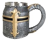 Ebros Gift Medieval Templar Crusader Knight Of The Cross Helmet Plate Mask Beer Stein Tankard Coffee Cup Mug Suit of Armor Knights Drinking Mugs Party Hosting Accessory