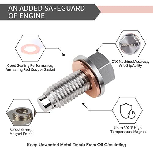 Deefill M12 X 1.75 Magnetic Oil Drain Plug, Stainless Steel Sump Drain Nut Bolt With Copper Crush Washer Compatible With Gmc, Chevrolet, Buick, Cadillac #TOP2
