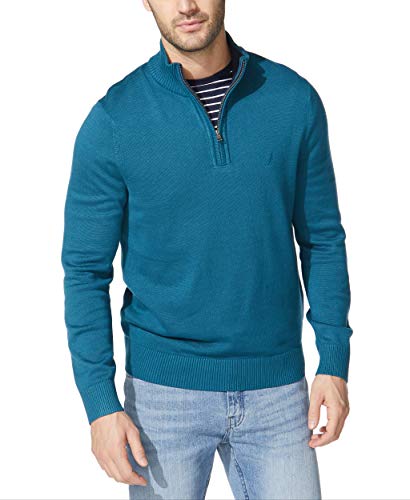 Nautica Sudadera con Cremallera para Hombre Suéter, Azul/Coral, L