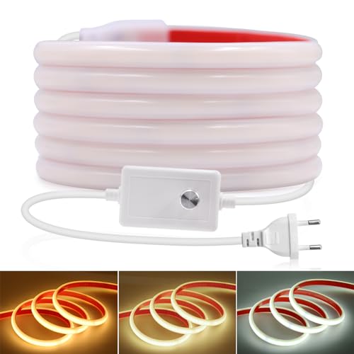 Wisada LED Band 3M, Wasserdicht IP65 Warmweiß Dimmbar LED Leuchtband Selbstklebend,240LEDs/m Superhell Flexible FCOB LED Strip(Schnitt alle 10cm), Anschluss an AC220-240V COB Streifen für Weihnachten