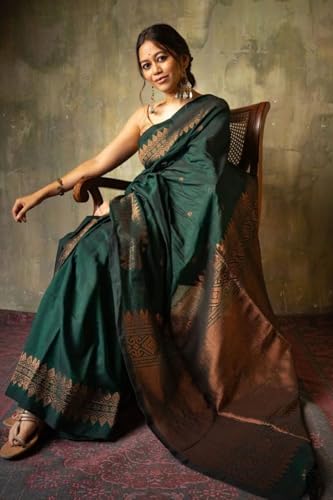 Image of SGF11 Women's Kanjivaram Soft Cotton Linen Silk Saree With Blouse Piece